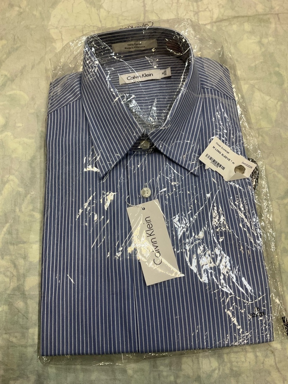 Calvin Klein Men's Navy and White Pinstripe Dress Shirt